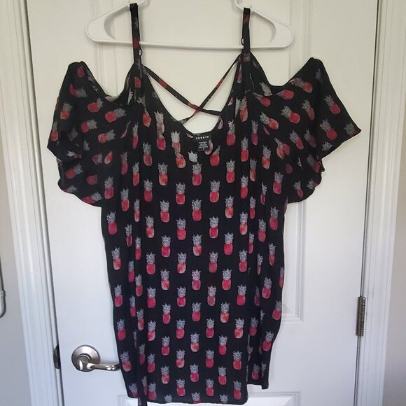 torrid Tops - Torrid Pineapple Print Cold Shoulder Short Sleeve Blouse